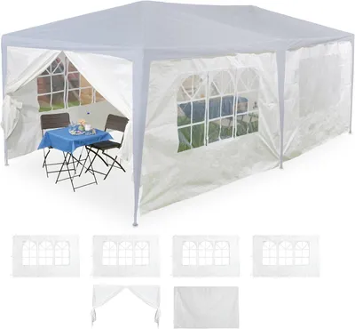 Productafbeelding van Zijwanden partytent - Set van 6 - Zijkanten feesttent - Waterdicht - 2x3 m - Ramen en deur - PE - Losse zeilen - Wit