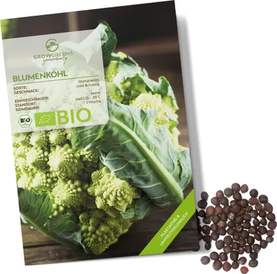 Produktbild von Blumenkohl Samen (Romanesco, 50 Korn) - Blumenkohl Saatgut aus biologischem Anbau ideal für die Anzucht im Garten, Balkon oder Terrasse