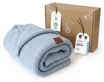 Produktbild von Baby Strickdecke, %100 Baumwolle, Atmungsaktiv, 80x100cm, Babyblau