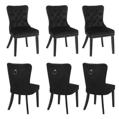Produktbild von Puluomis Esszimmerstühle 6er set Samt Stuhl Küchenstuhl Polsterstuhl Esszimmer Sessel mit Holzbeine und Nagelkopf , Elegant und Edel, Schwarz