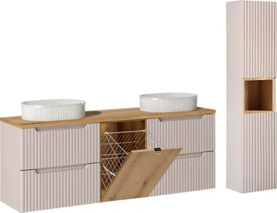 Produktbild von Doppelwaschtisch und Hängesäule 160.4cm Riva mit 4 Schubladen, Kaschmir