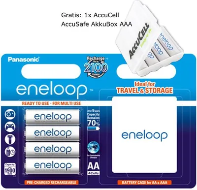 Produktbild von AA Panasonic eneloop Standard Mignon BK-3MCCEC4BE 2000mAh 4 Stück inkl. eneloop Case und AccuCell AkkuSafe AA