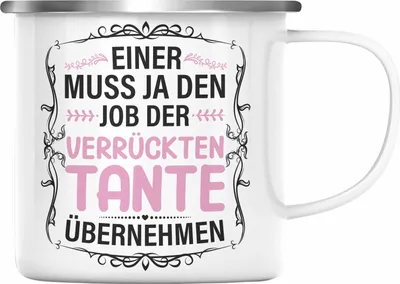 Produktbild von Trendation - Verrückte Tante Geschenk Emaille Tasse Lustig Spruch (Silber)