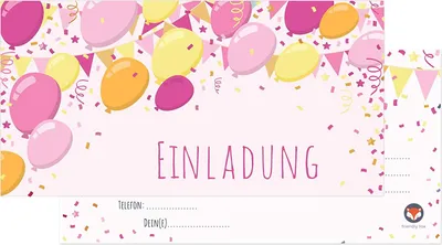 Produktbild von Friendly Fox 12 Ballons Einladung Kindergeburtstag, Einladungskarten mit Umschlag, Mädchen Geburtstag
