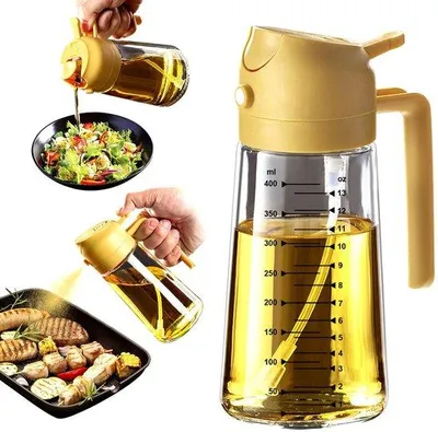 Immagine prodotto di Sgrassatore per olio d'oliva 16 oz - Flacone da 470 ml - Sgrassatore e dosatore 2 in 1 - Accessorio da cucina per insalate e grigliate, giallo