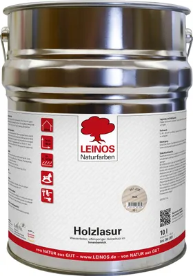 Produktbild von LEINOS 261 Holzlasur für Innen 202 Weiß 10 l – dekorative, offenporige Holzbeschichtung | wasserabweisend & dampfdurchlässig | für Möbel, Spielzeug, Türen, Regale | speichel- & schweißecht