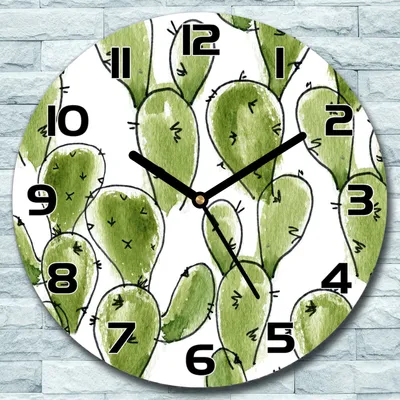 Produktbild von Wanduhr aus Glas Rund fi 30 Mexikanischer Kaktus Quarz Deko Wohnzimmer Büro