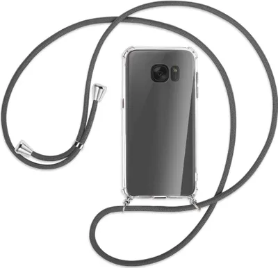 Produktbild von Handykette Backcover-Schutzhülle mit Band (Metall silberfarben) für Samsung Galaxy S7 - dunkelgrau