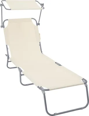 Produktbild von VOUNOT® Sonnenliege Klappbar, Gartenliege Strandliege mit Sonnenschutz und 4-Fach Verstellbarer Rückenlehne, Beige