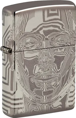 Immagine prodotto di Accendino Zippo Metal Head Black Ice Photo Image testa astratta in metallo antivento confezione regalo