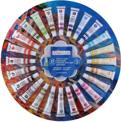 Obrázek produktu pro Artist & Co Akrylová barva 25 tub s paletou - Hobby barva - akrylová barva na vodní bázi - 25 barev