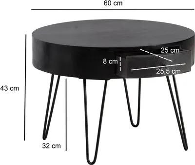 Image de Table basse en bois massif 60 cm table de salon table de canapé table à tiroir | Wohnling