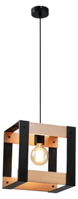 Image de ZMH Lampe à Suspendre Bois Vintage 1 flamme Table à manger Lampe à Suspendre Industial Noir Métal E27 Lustre à Suspendre pour Salle à Manger Cuisine Séjour