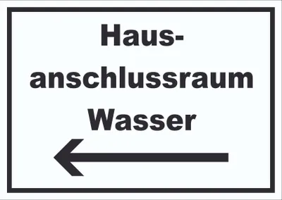Produktbild von Hausanschlussraum Wasser Schild mit Text Richtungspfeil links HAR waagerecht A4 (210x297mm)