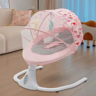 Obrázok produktu pre Elektrická hojdačka a kolísačka pre bábätká – S-Y608 – s diaľkovým ovládaním – Bluetooth hudba – 4 rýchlosti – do 20 kg – 0–12 mesiacov – ružová