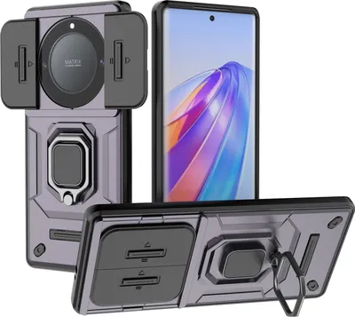 Produktbild von Hülle für Honor X9A Dual Layer Handyhülle Schiebe Kamera Schutz und Ringhalter Ständer Lila