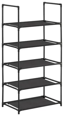 Produktbild von SONGMICS Schuhregal, 5 Ebenen, Schuhablage, Schuhaufbewahrung, schmal, 28 x 45 x 89 cm, Metallgestell, Ablagen aus Vliesstoff, für Flur, Schlafzimmer, schwarz LSH005B02