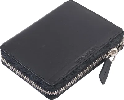 Produktbild von Damen Leder Geldbörse Schwarz 9x13x2cm mit RFID-Schutz, Reißverschluss und 8 Kreditkartenfächern