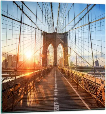 Produktbild von Bilder auf glas - New York Brücke - 30x30cm - Glasbilder - Wandbilder - Kunstdruck - zum Aufhängen bereit - Wanddekoration aus Glas - Glas Bilder - Wandbild auf Glas - Einteilig - GAC30x30-3707