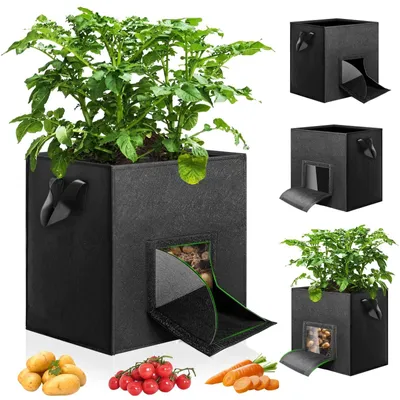 Produktbild von 4 Stück Kartoffelsäcke – 46 Liter Fassungsvermögen, mit Sichtfenster und Tragegriffen