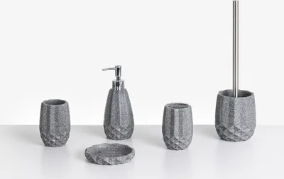 Produktbild von BELIANI Badezimmer Set 5-Teilig Grau Kunstharz Strukturiert Modern Seifenschale Seifenspender Zahnbürstenhalter Toilettenbürste Becher Bad-Zubehör