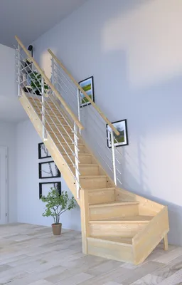 Produktbild von Holztreppe Korfu 1/4 gewendelter Ausführung links-Design Geländer Edelstahl-beidseitig-mit Setzstufen