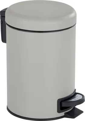 Produktbild von Wenko Kosmetikeimer LEMAN, 3 Liter, Rund, Taupe mattiert, 17x25x22,5 cm, Tretfunktion, Stahl & Polypropylen, für Büro & Küche, herausnehmbarer Einsatz mit integriertem Beutelhalter, Müllbeutel von außen unsichtbar