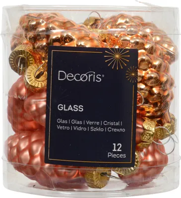Produktbild von Christbaumschmuck Zapfen 6cm Glas 12 Stück - Warmorange