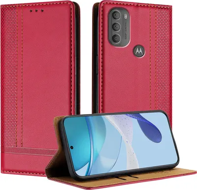Produktbild von Handyhülle für Motorola Moto G71 5G Leder Flip Klappbare Schutzhülle mit Standfunktion Rot