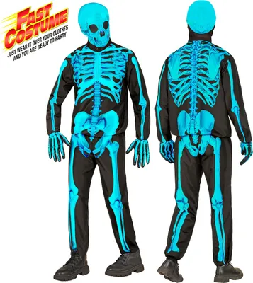 Zdjęcie produktu dla Niebieski kostium neonowego szkieletu na Halloween, rozmiar: 128