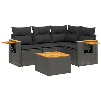 Produktbild von vidaXL 5-tlg. Garten-Sofagarnitur mit Kissen Schwarz Poly Rattan