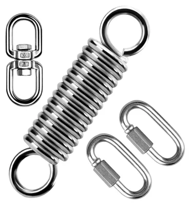 Produktbild von Schwingfeder aus Stahl für Hängesessel mit 360° Drehwirbel und 2 Karabinerhaken, Aufhängefeder für Hängesessel, Hängematte, Boxsackhalterung, Yoga, Edelstahl 304 bis 250 kg