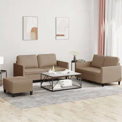 Produktbild von "2026 Promotion" 3-tlg. Sofagarnitur mit kissen - Wohnlandschaft - Cappuccino-Braun Kunstleder - Klassische Sofas CC10902