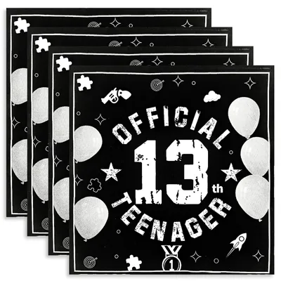 20 dekorative Servietten 13. Geburtstag 33x33 cm schwarz-weiß