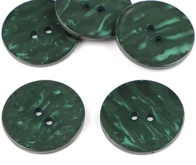 5 Kunststoffknöpfe in Perlmuttoptik 38 mm rund 2 Loch-Knöpfe dunkelgruen