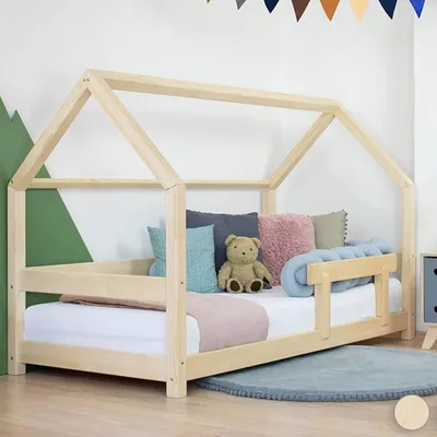 Produktbild von Children's House Bed TERY with Firm Bed Guard - Transparent oil - 90 x 200 cm