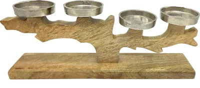 Produktbild von Kerzenhalter aus Holz und Metall 16 x 41cm braun silber