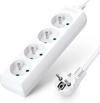 Produktbild von Steckdosenleiste mit vier Steckdosen, 16 A, 2P + E, mit Kindersicherung, 3 Meter Kabel, weiß