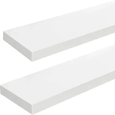 Image de Étagères murales flottantes - 2 pièces, blanches, 60 cm - en MDF avec finition laquée