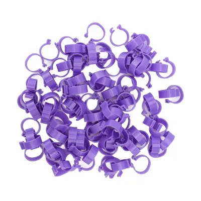 Image de 100 pièces de bagues pour pattes de poulet, canard, poule, oie. Clips pour pattes de volaille. Outils d'élevage. Couleur : violet. Diamètre : 18 mm (0,71 pouce)