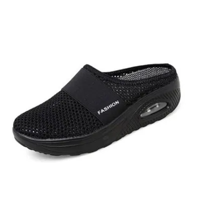 Produktbild von Leichte Bequeme Paket Kopf Hausschuhe Weibliche Dicke Untere Luftkissen Hohl Gitter Atmungsaktiv Ohne Ferse Ein Steigbügel Flachen Schuh, schwarz, 41