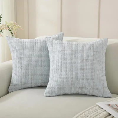 Immagine prodotto di Copricuscini 40x40 cm, motivo a quadri, azzurro chiaro, set da 2