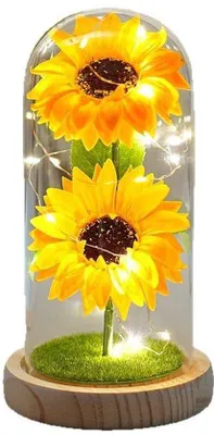Produktbild von Kunstige Sonnenblumen in Glasblumenkorb- Dekoration - Kunstblumenstrauß für Mutter - mit LED-Beleuchtung - für Frauen zum Muttertag, Jubiläum.