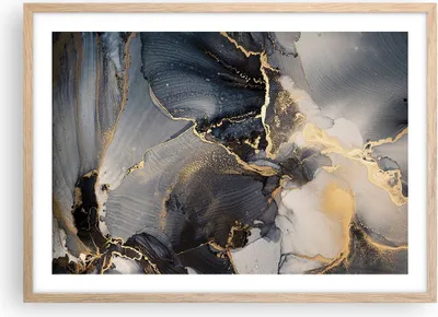Produktbild von Gerahmtes Poster - Rahmen in heller Eiche - Dunkel Abstraktion Gold - 70x50 cm - Wand Bild - Wanddeko - Wandbilder - Kunstposter - Wandposter - Bilderrahmen - Bilder - Kunstdruck - P2NAA70x50-4824