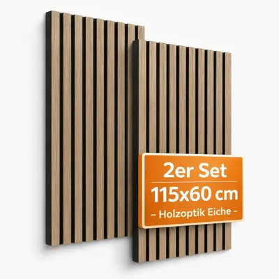 Obrázek produktu pro Sada 4 akustických panelů 3D – Nástěnné panely pro zlepšení akustiky, rozměry 115 x 60 x 2,1 cm – Obklad stěn s dřevěným vzhledem pro obytné prostory a kanceláře (sada 4 kusů, barva ořech)
