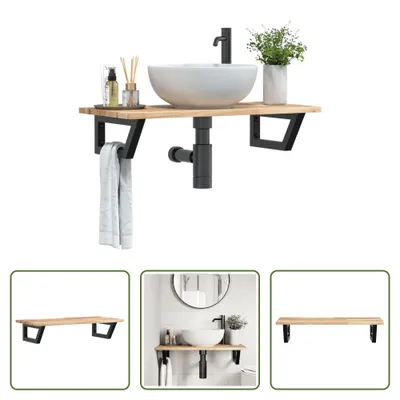 Produktbild von The Living Store Waschbeckenregal Wandmontage Stahl und Akazienholz