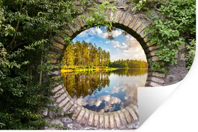 Produktbild von MuchoWow® Wandtattoo Wandsticker Wandaufkleber Bäume - Wasser - Aussicht 120x80 cm Selbstklebend und Repositionierbar - Selbstklebend - Fototapeten