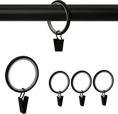 Produktbild von 100 Stück Metall Gardinenringe mit Clips Farbe Schwarz Matt für 25 mm & 30 mm Gardinenstangen Vorhangringe 35 mm Innendurchmesser Leises Gleiten