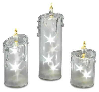 Produktbild von 3er Set LED Kerzen ACRYL STARS mit Sternen H. 13 + 18 + 24cm Formano W25
