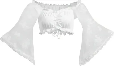 Obrázek produktu pro Dámská blůzka ve stylu Dirndl, tradiční blůzka s volánovými rukávy, vyrobená z krajky, vhodná na , bílá, velikost XL